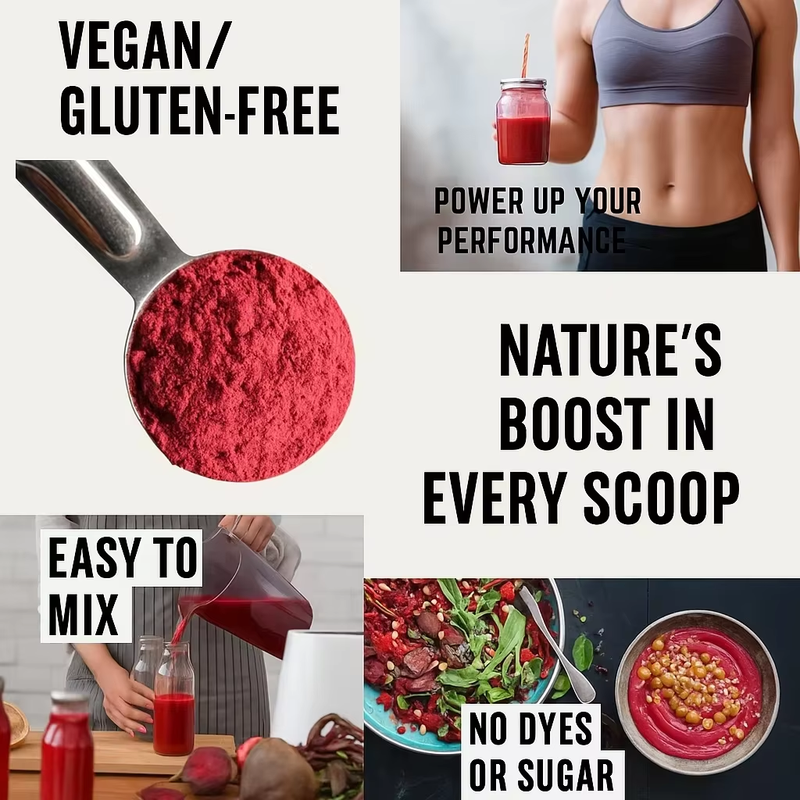 Ultra-fine beet root extract powder demonstrating instant solubility in clear liquid