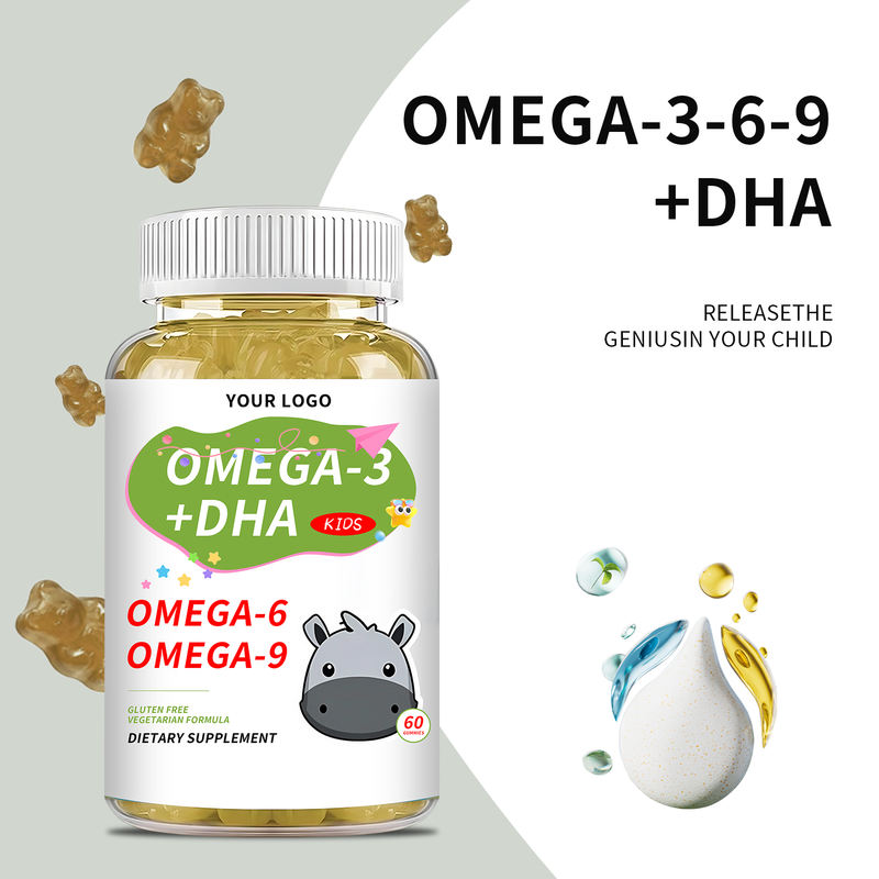 Kids Omega 3 6 9 DHA Gummies Boost Brain Development Improve Vision Strengthen Immunity Gluten Free Vegetarian Supplement