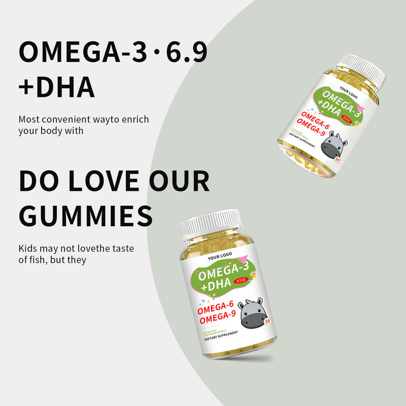 Kids Omega 3 6 9 DHA Gummies Boost Brain Development Improve Vision Strengthen Immunity Gluten Free Vegetarian Supplement