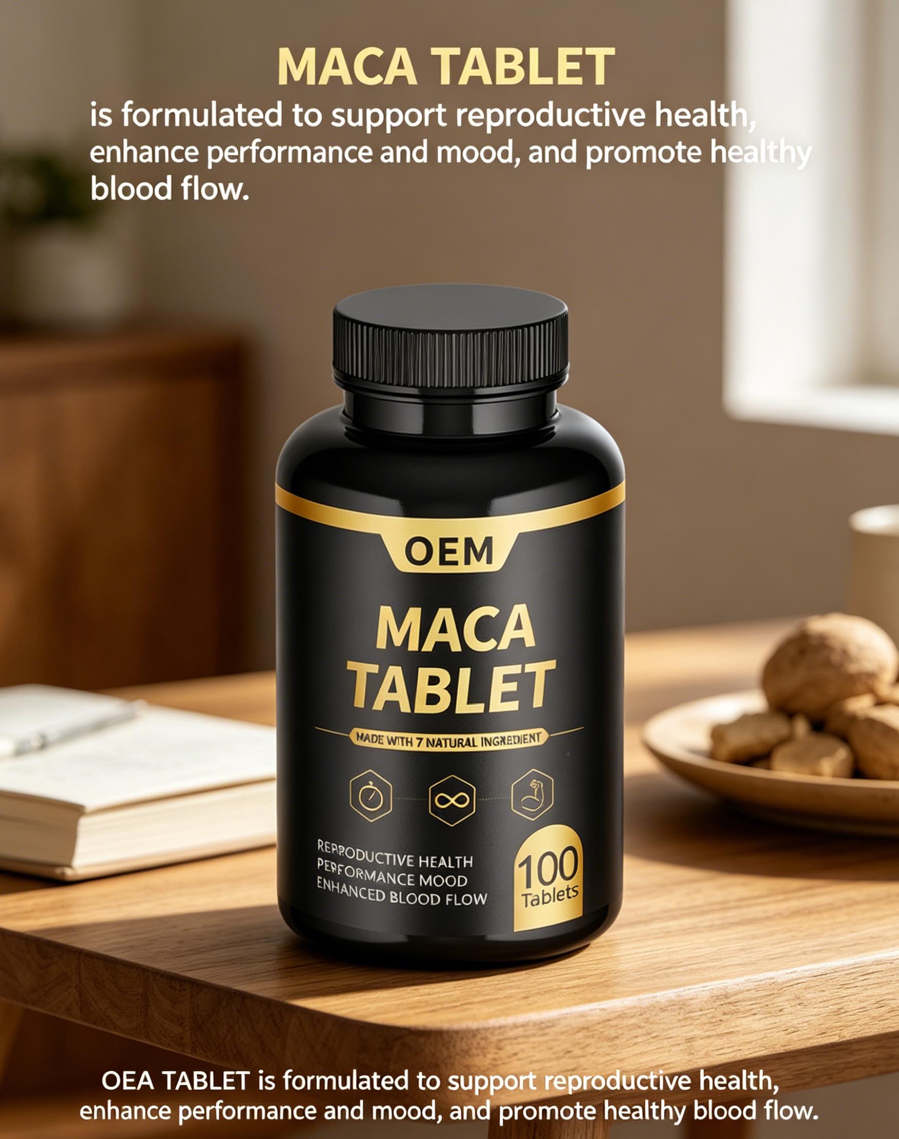 Clean label, vegan, and allergen-free maca supplement tablets