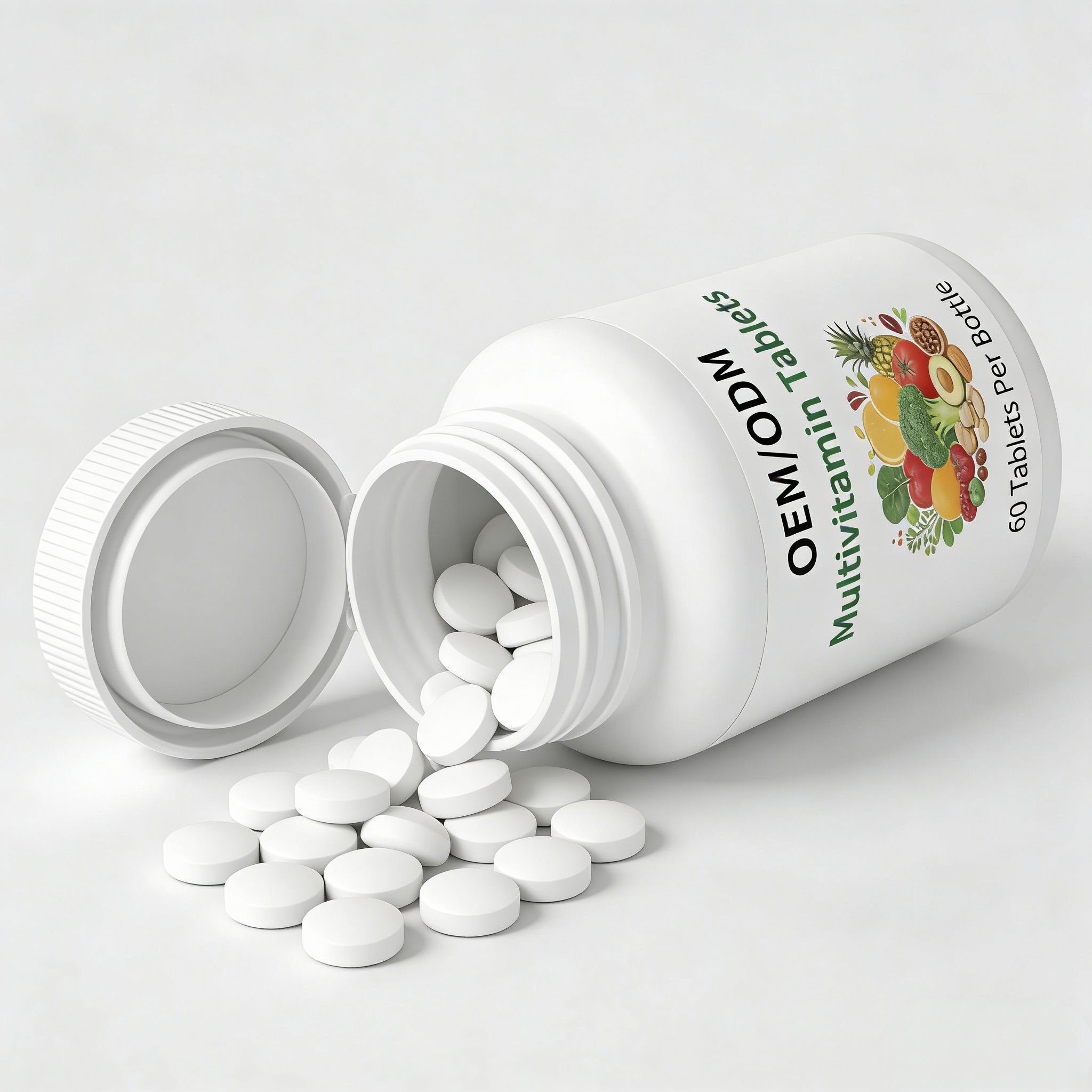 Premium multivitamin tablets formulated with whole-food extracts for daily nutritional support