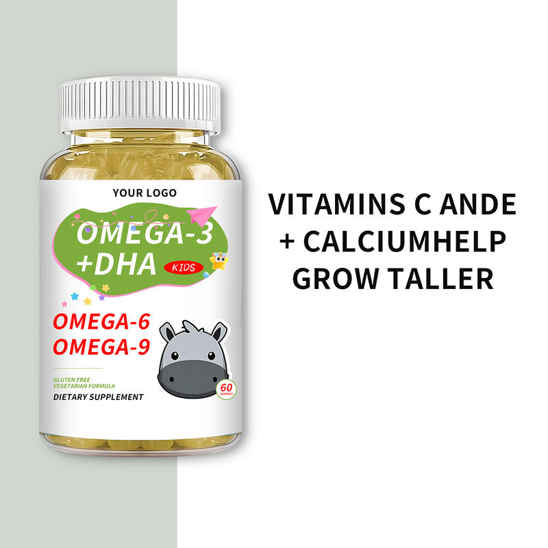 Kids Omega 3 6 9 DHA Gummies Boost Brain Development Improve Vision Strengthen Immunity Gluten Free Vegetarian Supplement