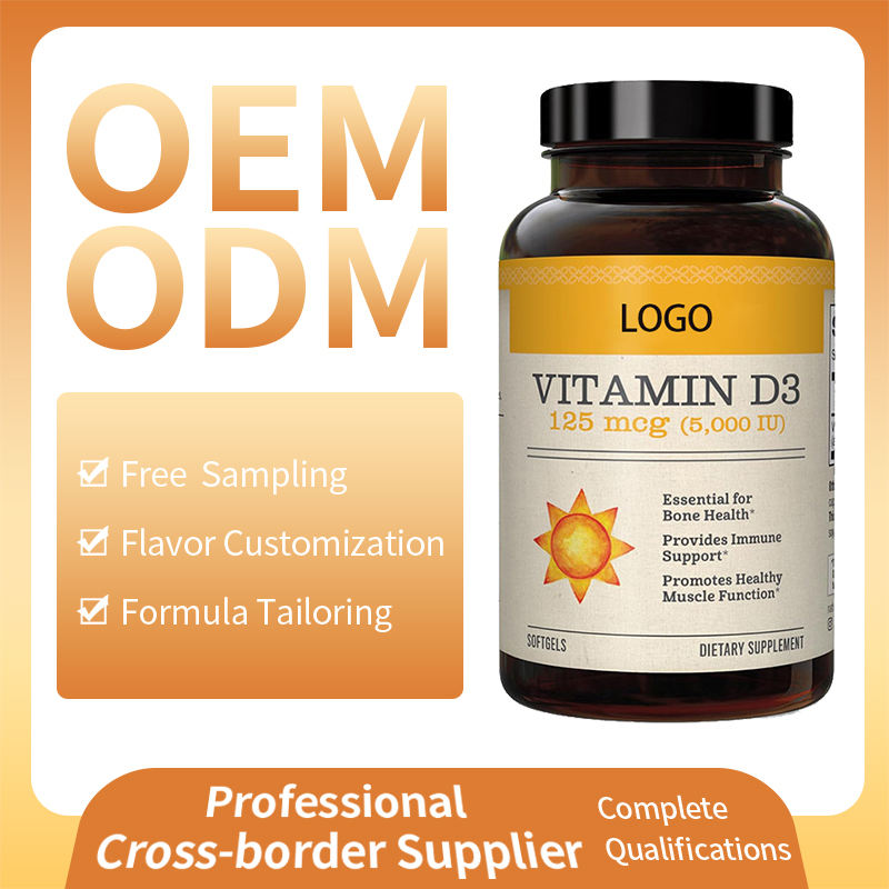 Golden translucent Vitamin D3 liquid softgels for daily dietary supplementation