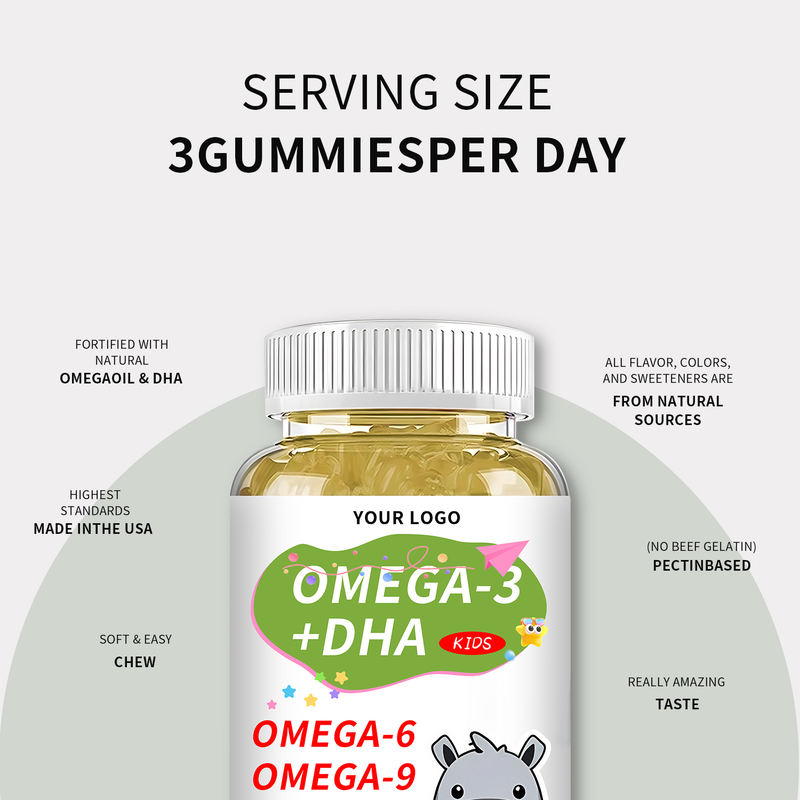 Kids Omega 3 6 9 DHA Gummies Boost Brain Development Improve Vision Strengthen Immunity Gluten Free Vegetarian Supplement