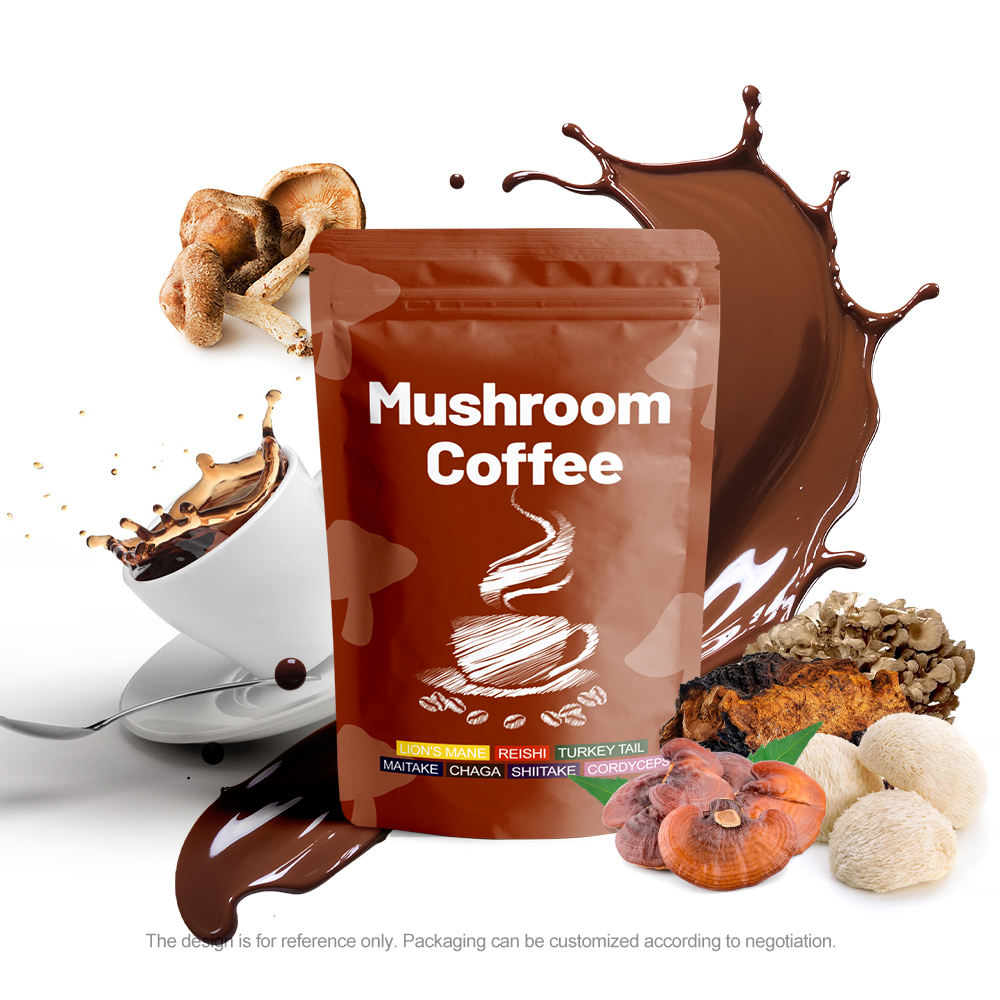 Raw Arabica coffee beans blended with premium functional mushroom fruiting bodies